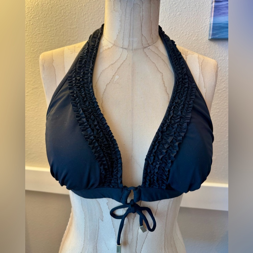 Kenneth Cole Reaction Adjustable Black Halter Bikini Top, Size XL